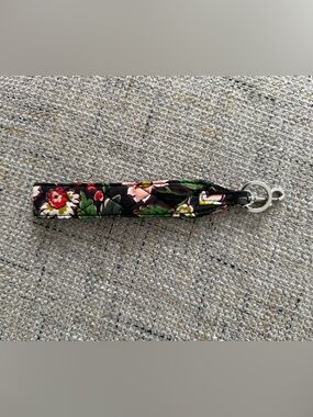 Vera Bradley Black Floral Key Wristlet with Pink & Green Accents